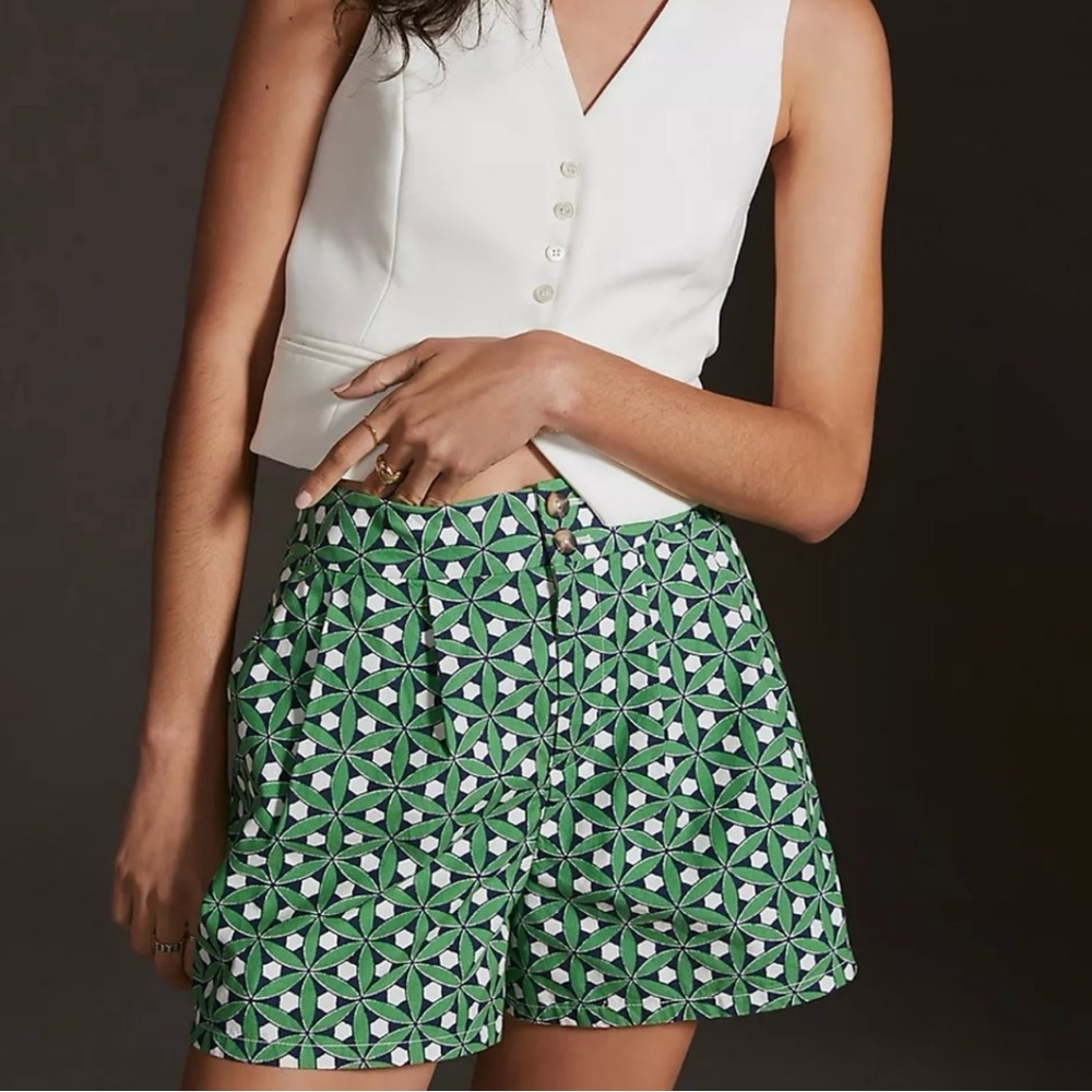 Anthropologie High Waist Green and White Shorts size 0